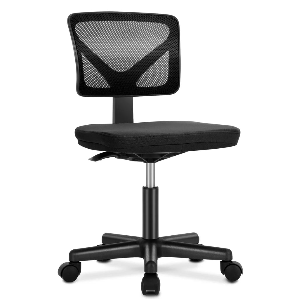 Lumbar Support Armless Office Chair Low Back with Wheels Adjustable Height 360°