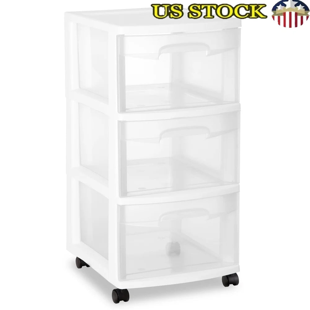 3 Drawer Plastic Storage Cart Organizer Multi-purpose Clear Bins for Bedroom,  Bathroom Craft Room