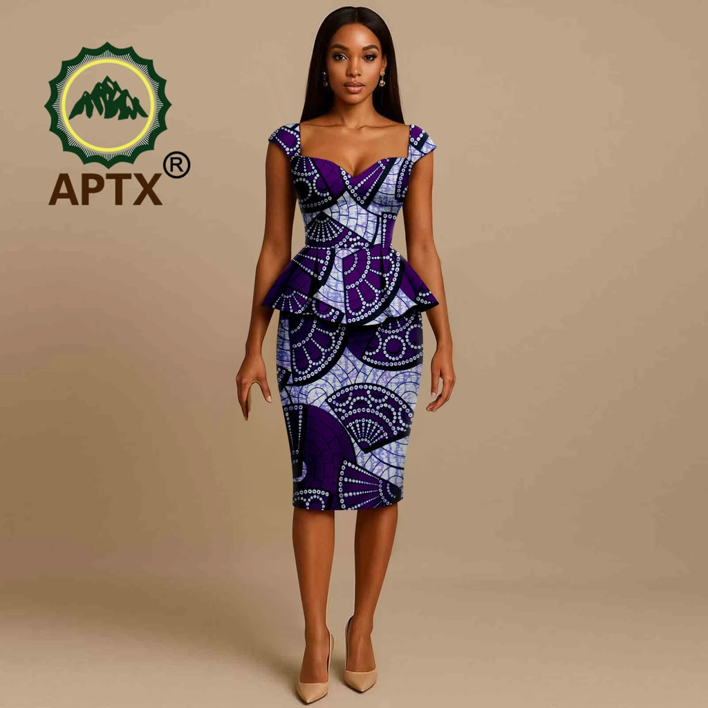 African Dress for Women Ankara Print Square Collar Short Sleeve Knee-Length Dress Dashiki Elegant fashion Casual Party Dress