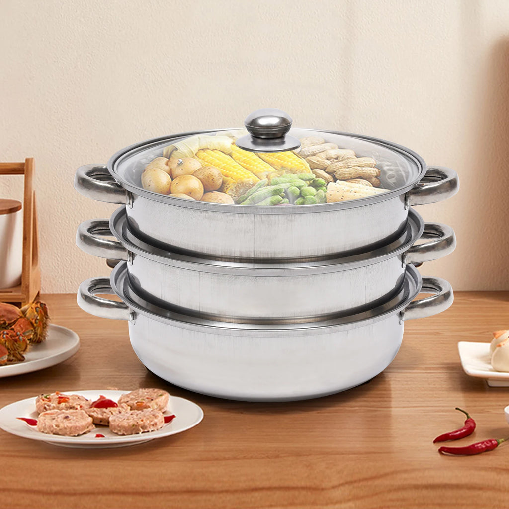 Multi-Function 3 Tier Cook Food Veg Pot Large Stainless Steel Steam Cooker Steamer Kitchen