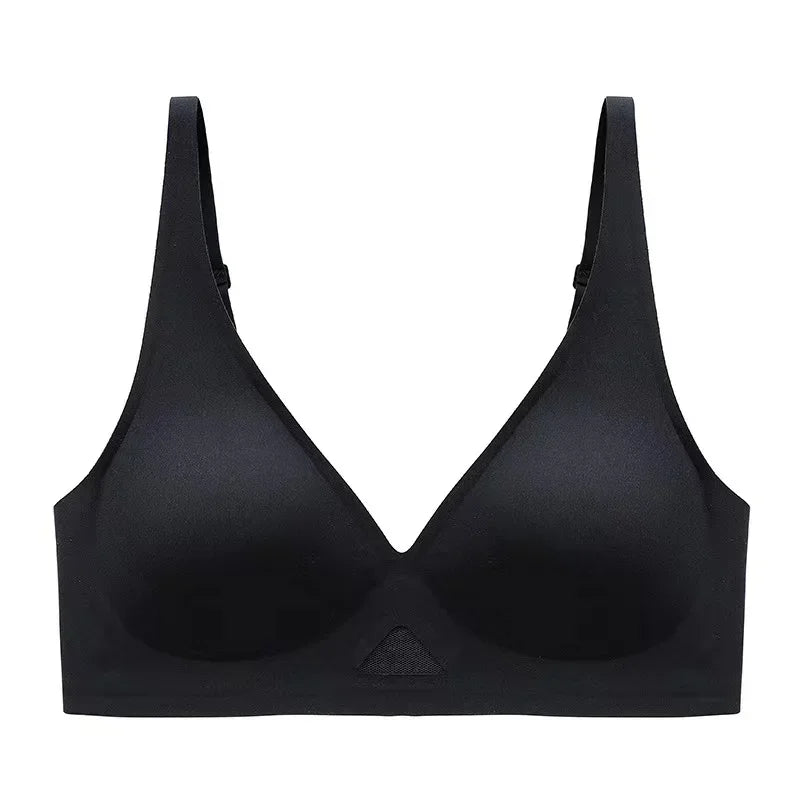 Non-wire Bra V-neck Glossy Underwear Female Breathable Bralette Invisible Padded  Sexy Lingerie