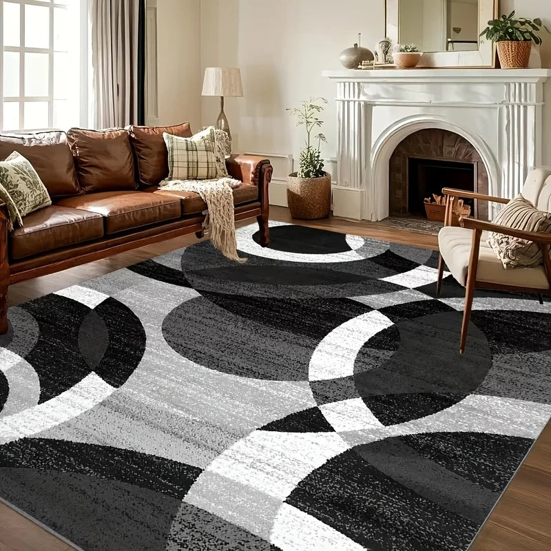 Geometric Patterned Rug  Machine-Washable Dirt-Repellent Soft Lightweight Comfortable Fabric No