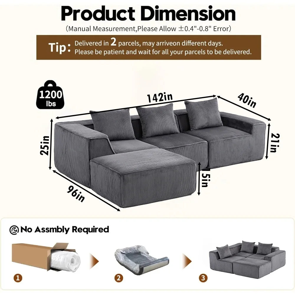 Couch with L-Shape  Modular sleeper Sofa with Deep Seat, for Room