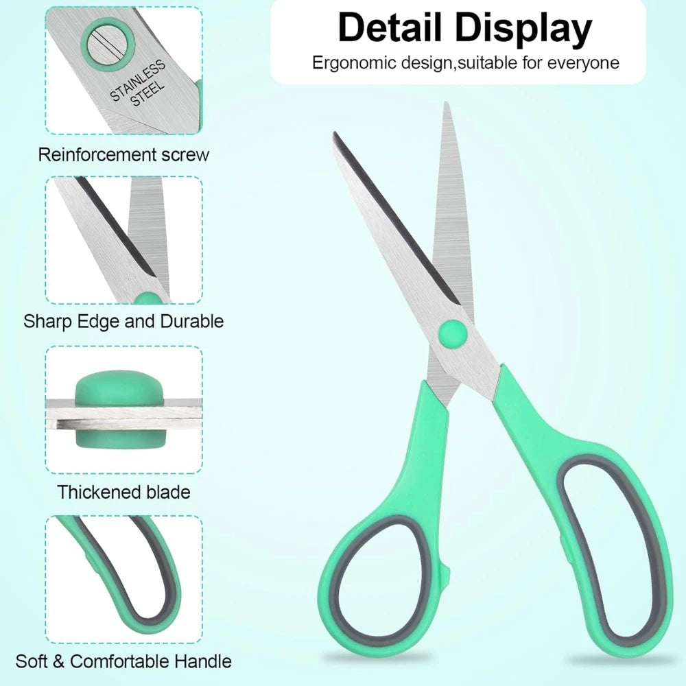 All Purpose 6 Pack - Comfort-Grip Sharp Scissors for Office School Sewing Fabric Craft Art Supplies