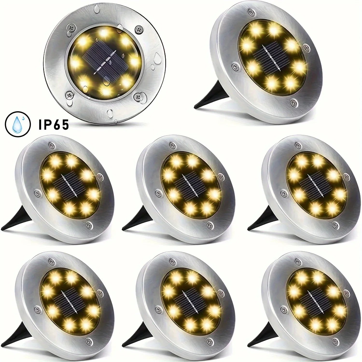 8 piece solar outdoor lights, IP65 solar disk lights, , for  landscape light path, courtyard