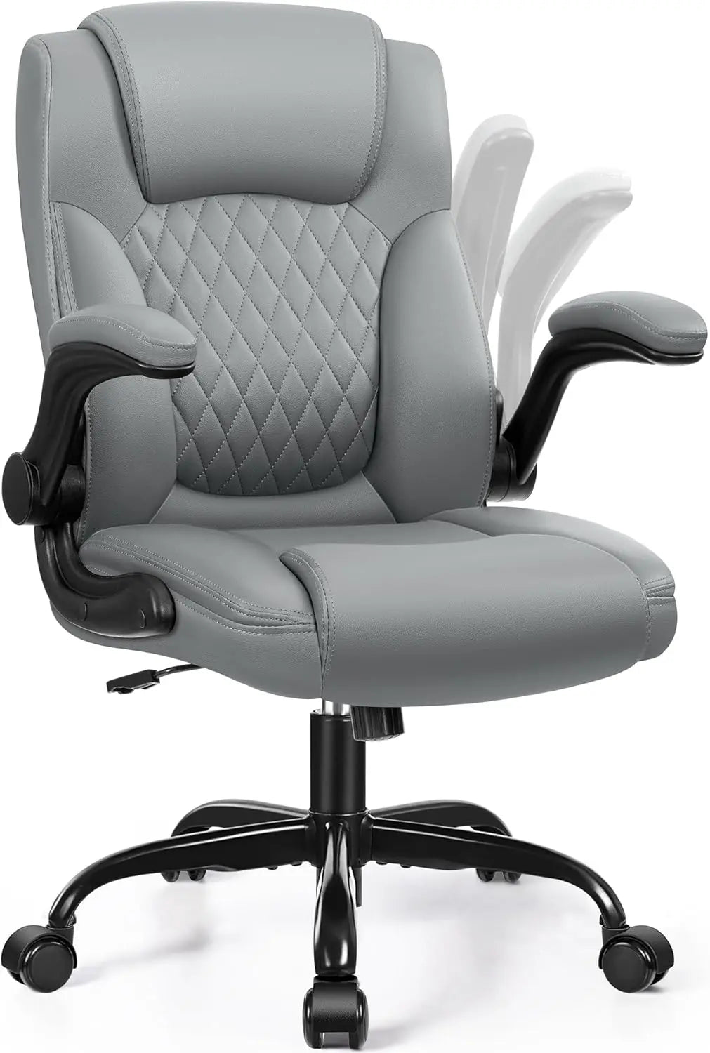 Leather Office Chair, PU Home Computer Desk Chairs with Ergonomic Back Support, 360°Swivel Free,