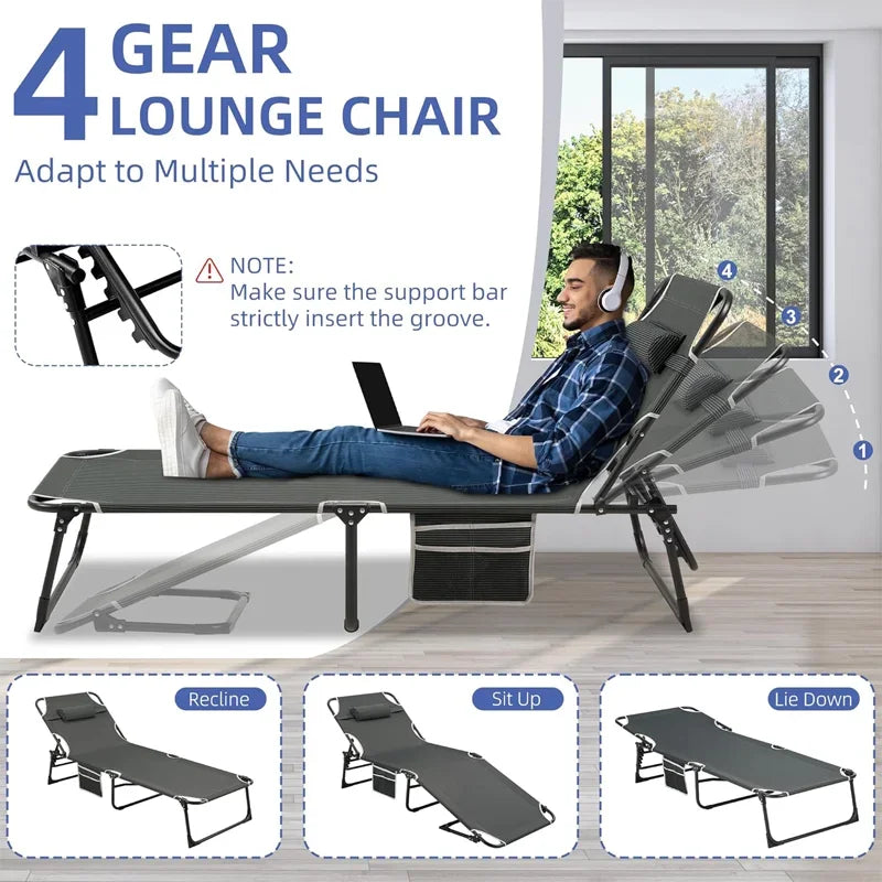 Cot with Mattress, 4-Position Folding Camping, Portable Sleeping Cot for Camp, Beach, Patio