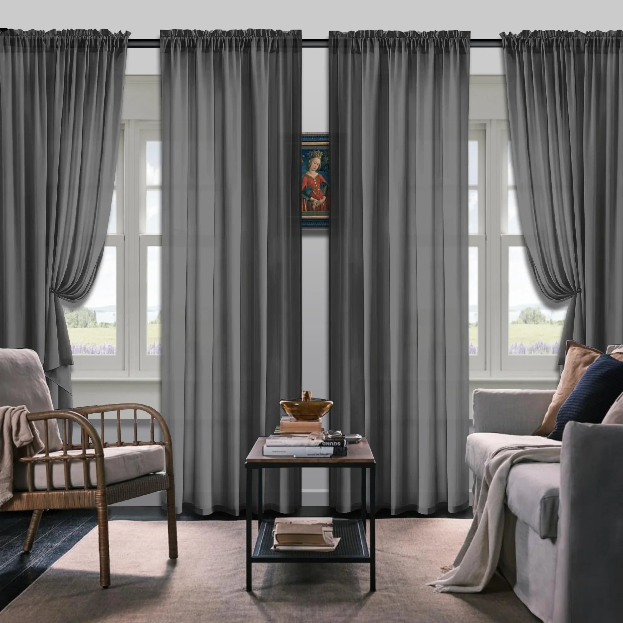 Set Of 4 Curtains,  Simple Rod Curtains, Suitable For Living Room, Office, Home, Bedroom Decoration
