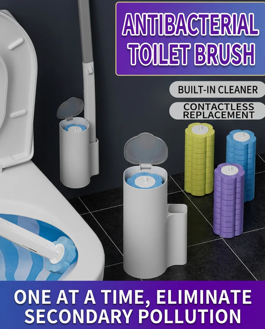 No-Mess Toilet Cleaner Set, Built-in Liquid & 18 Disposable Heads, 40.1cm Holder, Wipe Clean & Sanitize in One Step