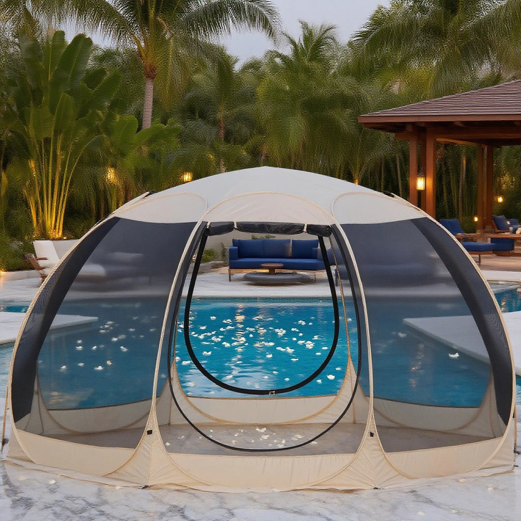 Pop Up Party , 4-6 Person Pavilion, Screen Tent, 6-sided  Camping Canopy  With Mesh Window