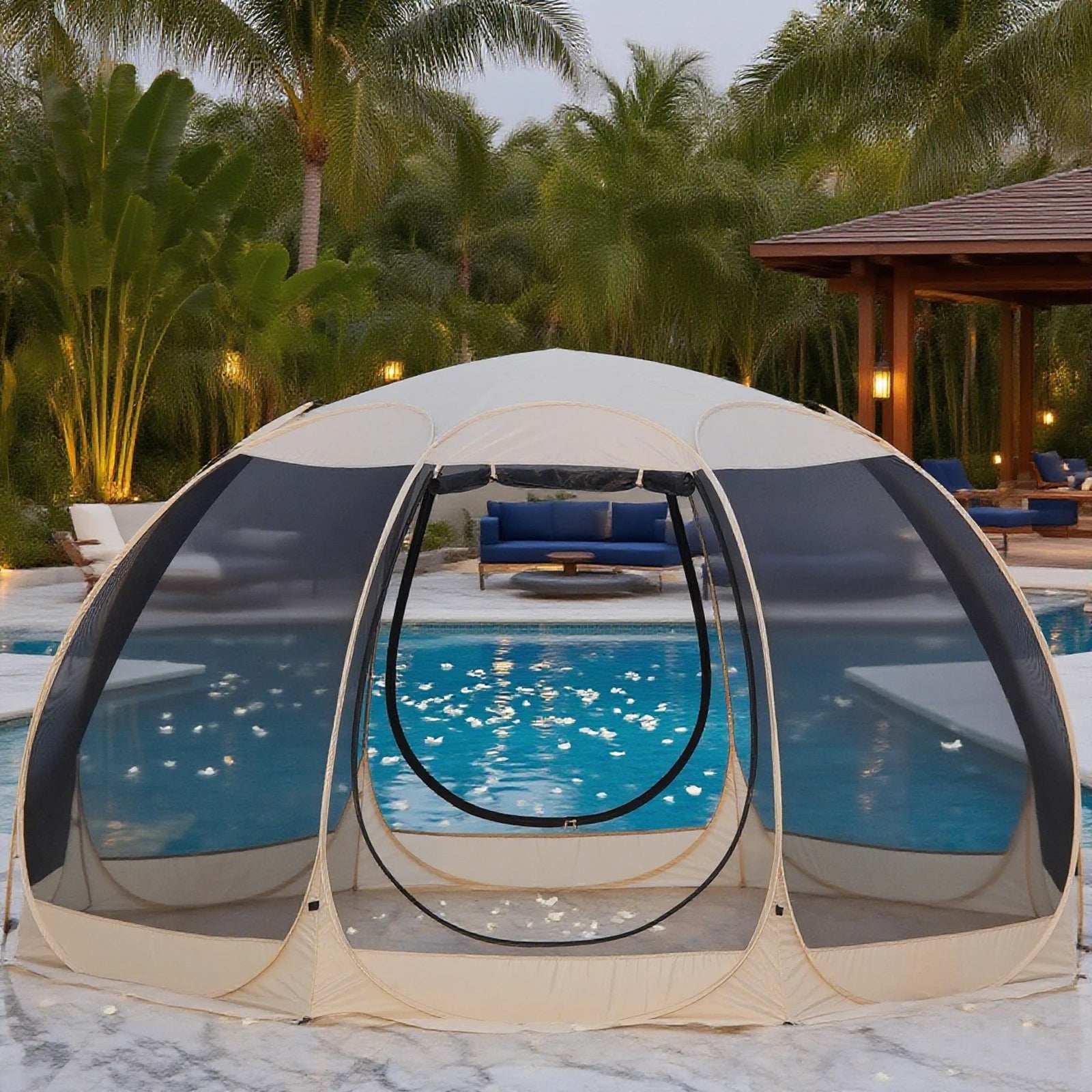 Pop Up Party , 4-6 Person Pavilion, Screen Tent, 6-sided  Camping Canopy  With Mesh Window