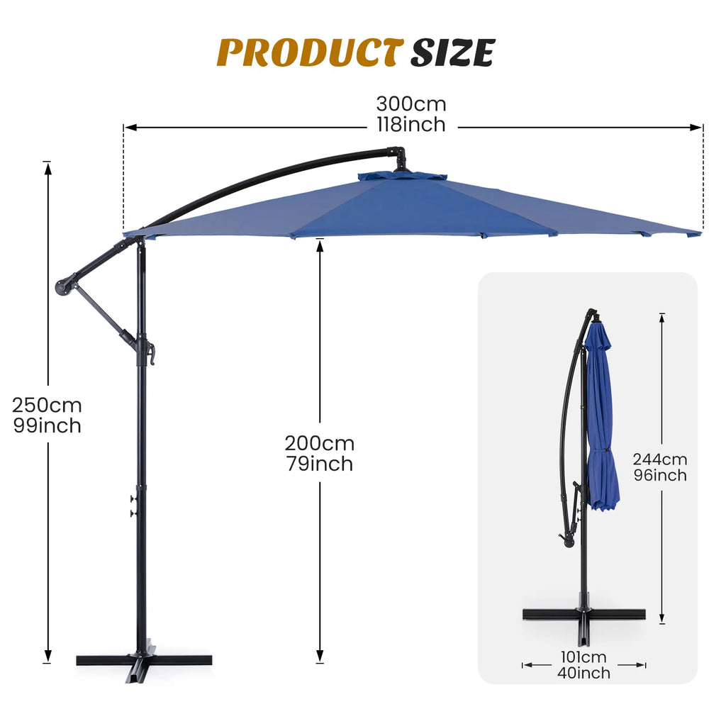 JHK 10FT Outdoor Patio Umbrella Hanging Cantilever  UV Protection  for Backyard Garden