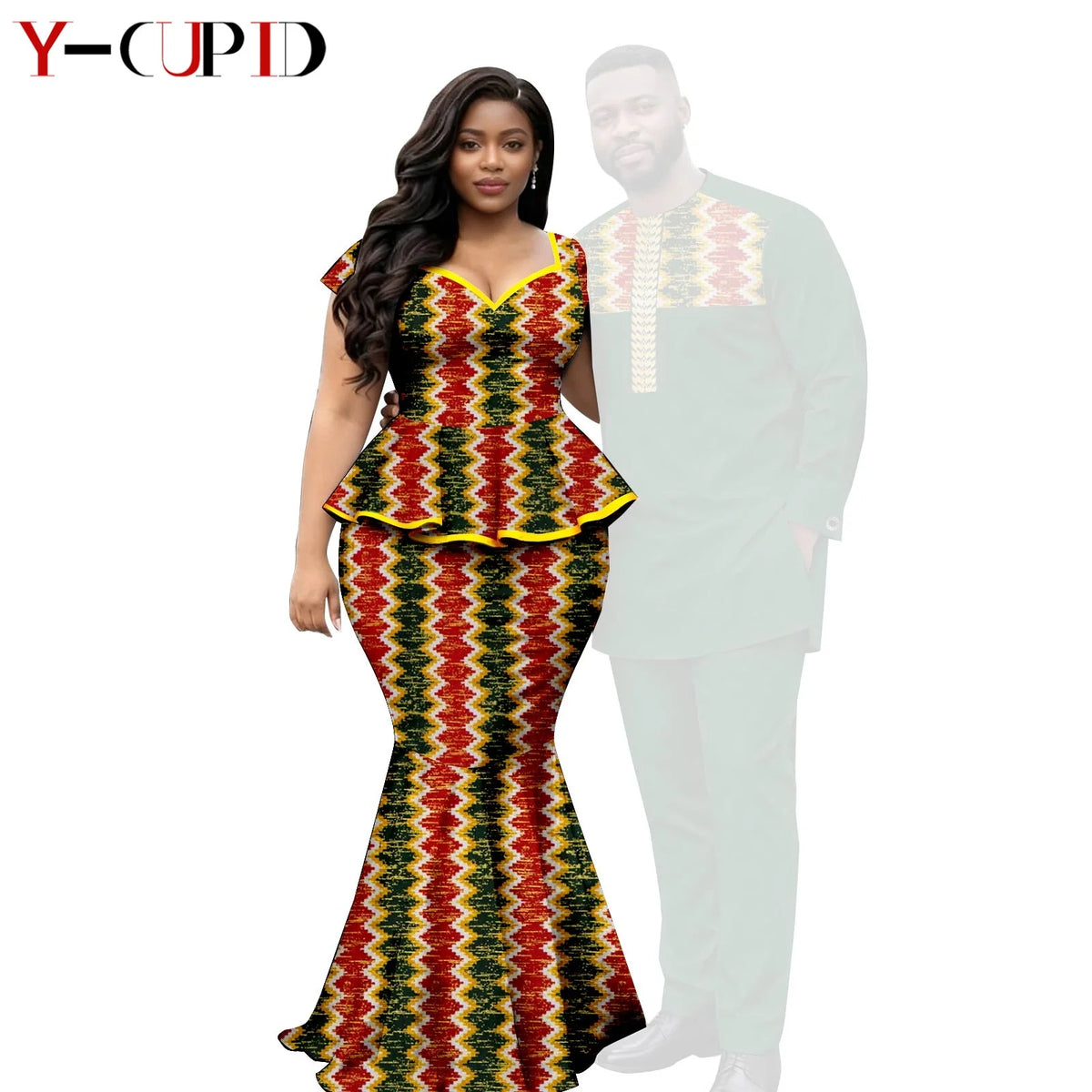 African  Women Print Top and Mermaid Skirts Sets Matching Men Outfits Top Shirt and Pant Sets