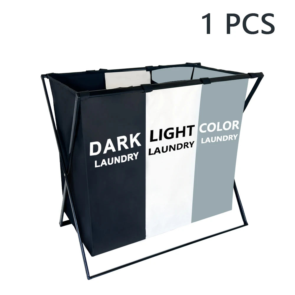 3 Sections Divided Laundry Basket  Laundry Hamper Foldable Washing Bin Dirty Cloth