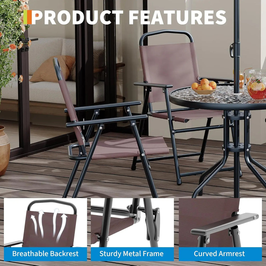 6 Piece Patio Dining  with Umbrella, Outdoor Table and Chairs