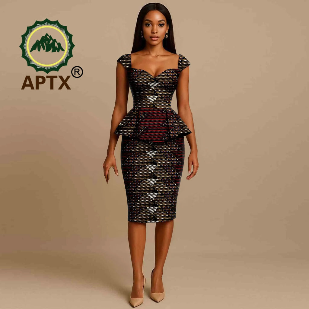 African Dress for Women Ankara Print Square Collar Short Sleeve Knee-Length Dress Dashiki Elegant fashion Casual Party Dress