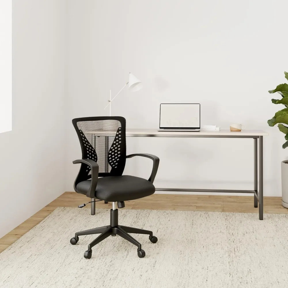 Office Chair with Lumbar Support, Adjustable Armrests, and Swivel Mid-Back for Comfortable Computing