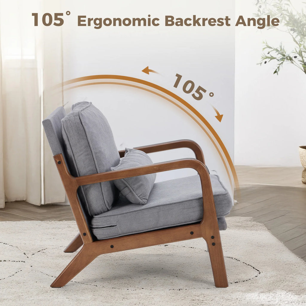 Modern Chair Solid Wooden Frame Accent Chair with Arms and Waist Cushion Reading Chairs