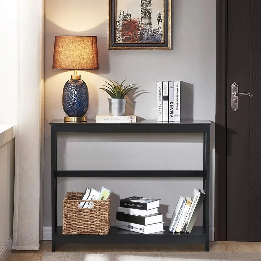 Console Table for Entryway, 2 Tier Entryway Table Bookshelf Accent Table w/Storage Shelf Living Room Entry