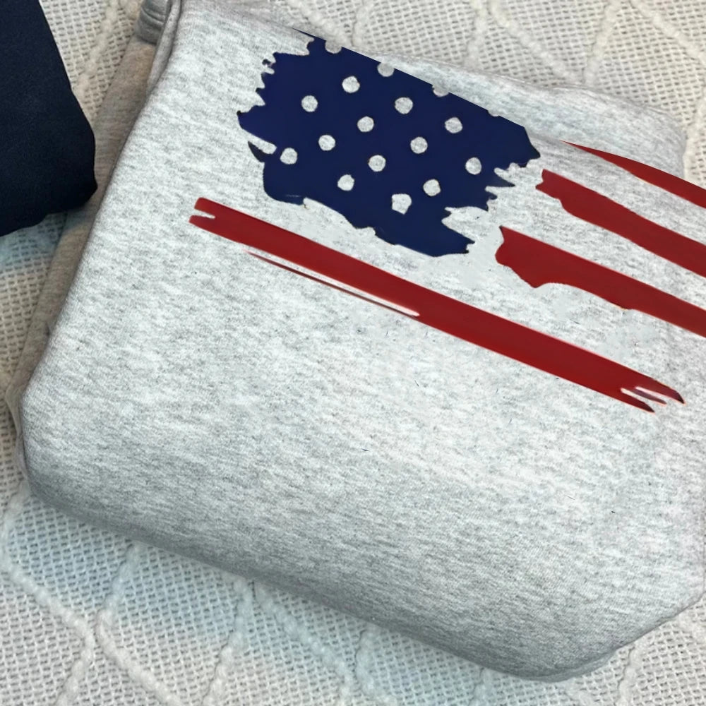 Brush Stroke Flag Sweatshirt Artistic Patriotic Print Casual Loose Long Sleeved