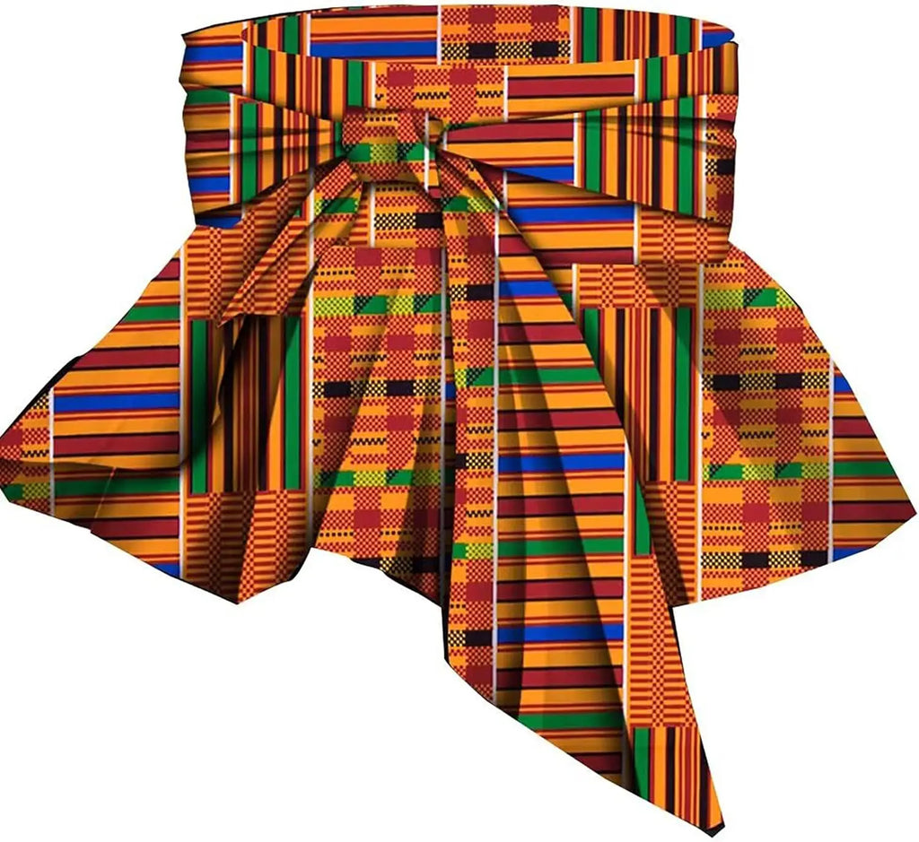 African Women Belt Printed Vintage Wide Belt Tops Dresses Frenulum Prom Pleated Skirt