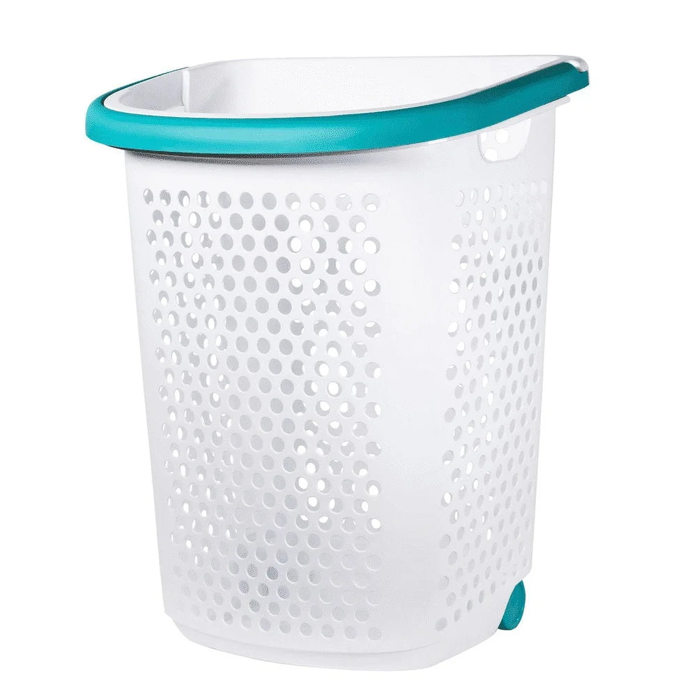 Rolling Laundry Hamper with Pop-up Handle Large Capacity Plastic Storage Basket