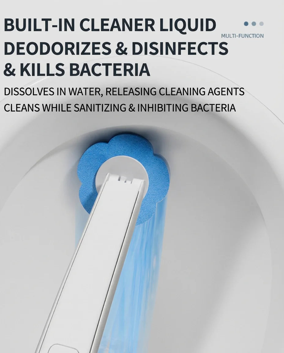 No-Mess Toilet Cleaner Set, Built-in Liquid & 18 Disposable Heads, 40.1cm Holder, Wipe Clean & Sanitize in One Step