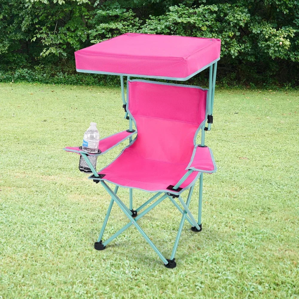 Kids  Safety Lock Portable Outdoor Chair with Canopy Adjustable Sunshade Cup Holder