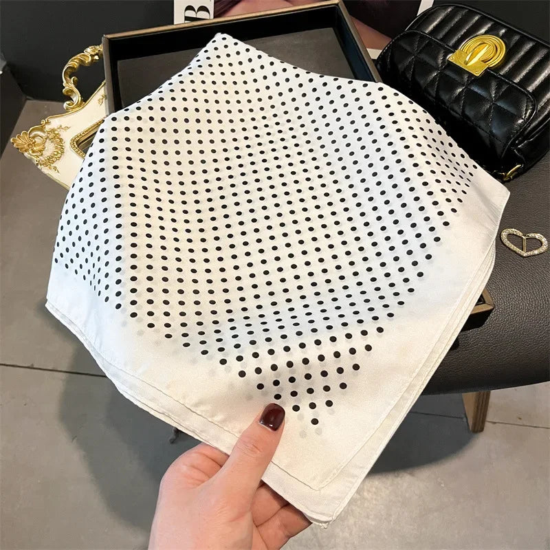 Luxury Polka Dot Print Square Scarf for Women Satin Wraps Neckerchief Female Hair Bands Ribbon Headband