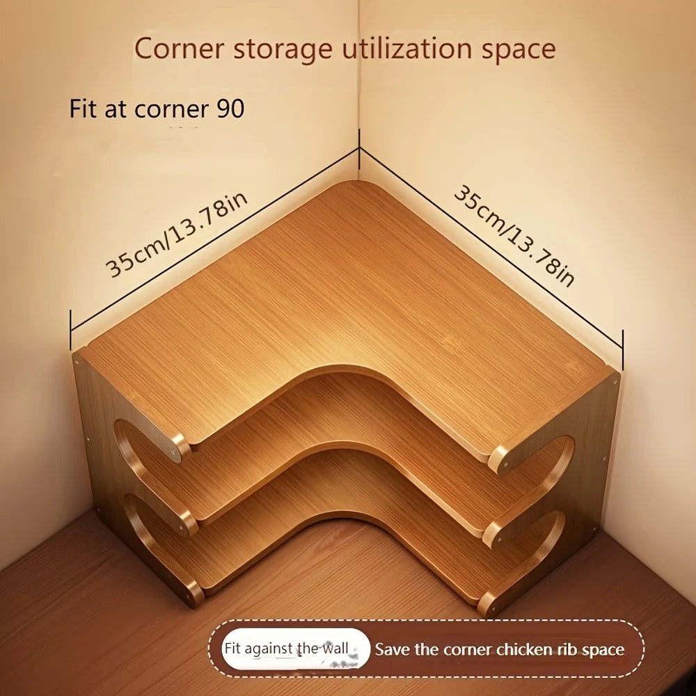 1pc Multi-Tier Bamboo Corner Desk Shelf - Corner Organizer for Plants, Books & Stationery -