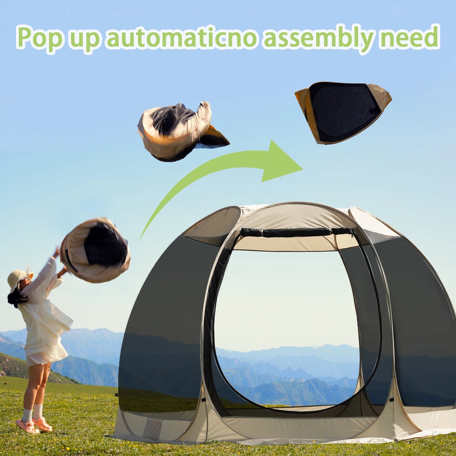 Pop Up Party , 4-6 Person Pavilion, Screen Tent, 6-sided  Camping Canopy  With Mesh Window