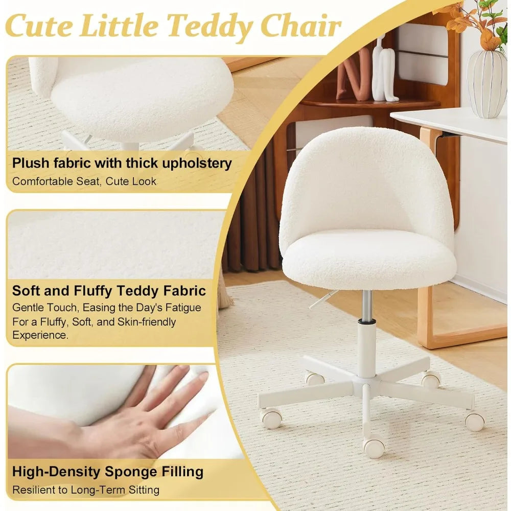 Modern Vanity Chair with Back, Velvet Desk Chair for Girls, Small Office Chair with Silent Wheels.