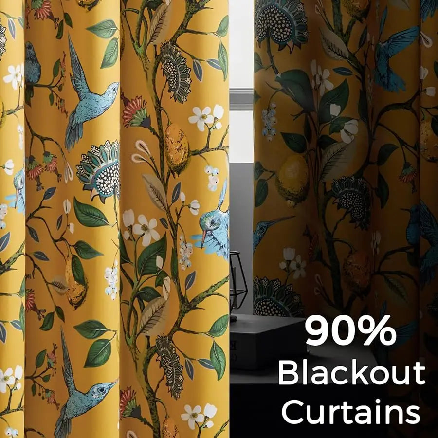 Mustard Yellow  Curtains & Drapes  Long, Grommet Luxury Whimsical Floral Lemon