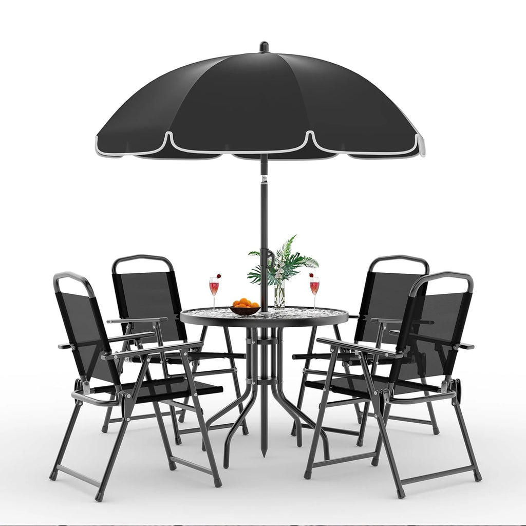 6 Piece Patio Dining  with Umbrella, Outdoor Table and Chairs