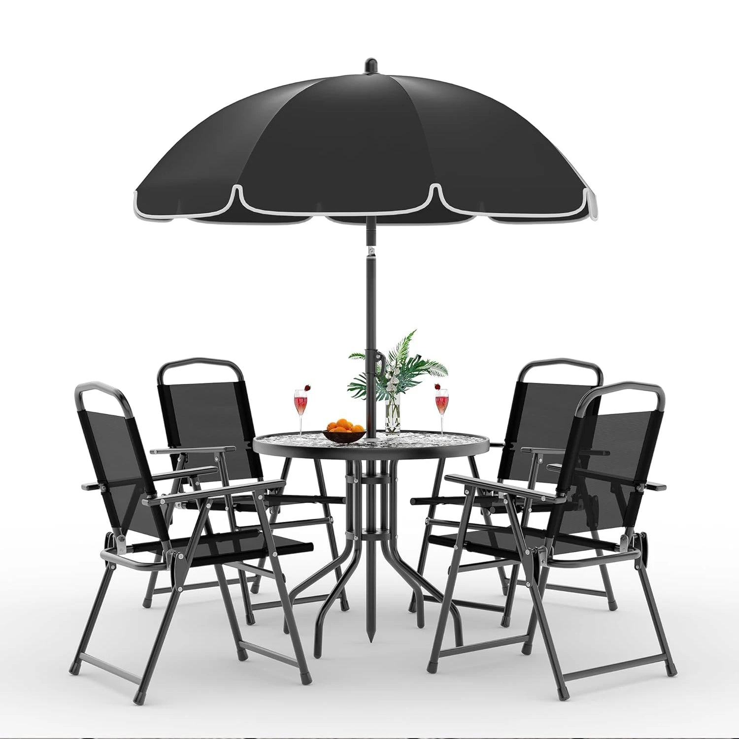 6 Piece Patio Dining  with Umbrella, Outdoor Table and Chairs