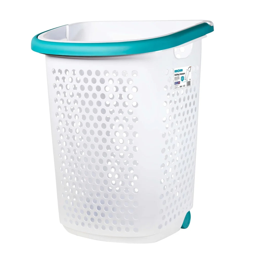 Rolling Laundry Hamper with Pop-up Handle Large Capacity Plastic Storage Basket