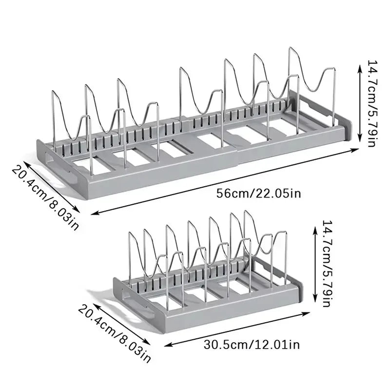 Expandable Kitchen Pot Pan Organizer under Cabinet with 7 Adjustable Dividers Storage