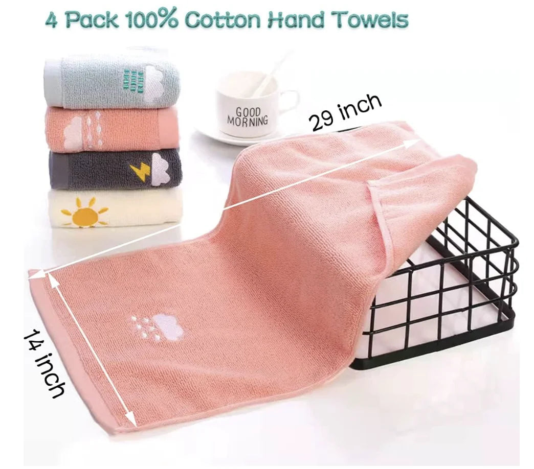 Bathroom Towels Set of 4, Hand Towel Soft Cotton Towel Highly Absorbent for Bath, Face, Gym .