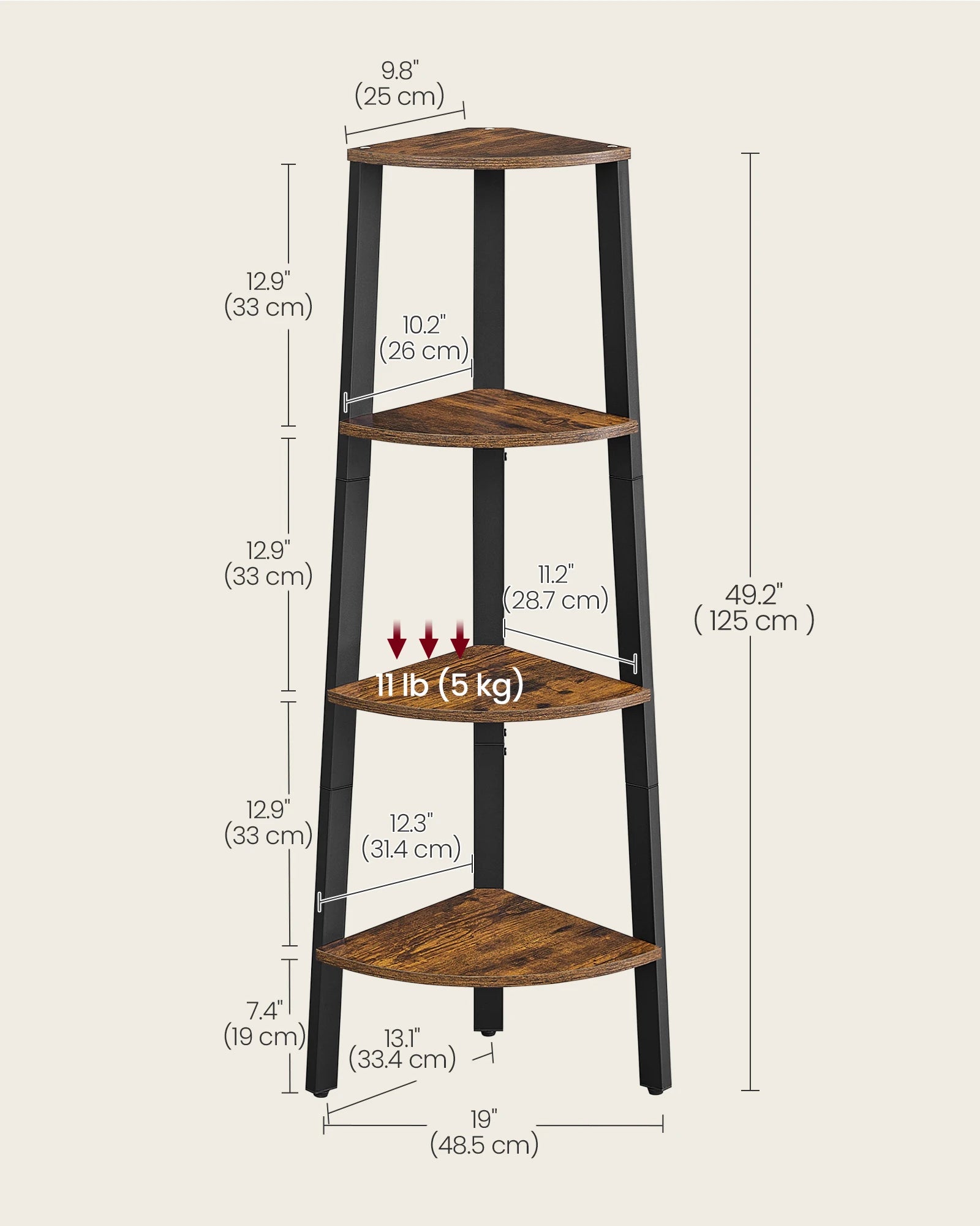 Corner Shelf Stand, 4-Tier Corner Bookshelf, Industrial Corner Ladder Shelf, Plant Stand Display