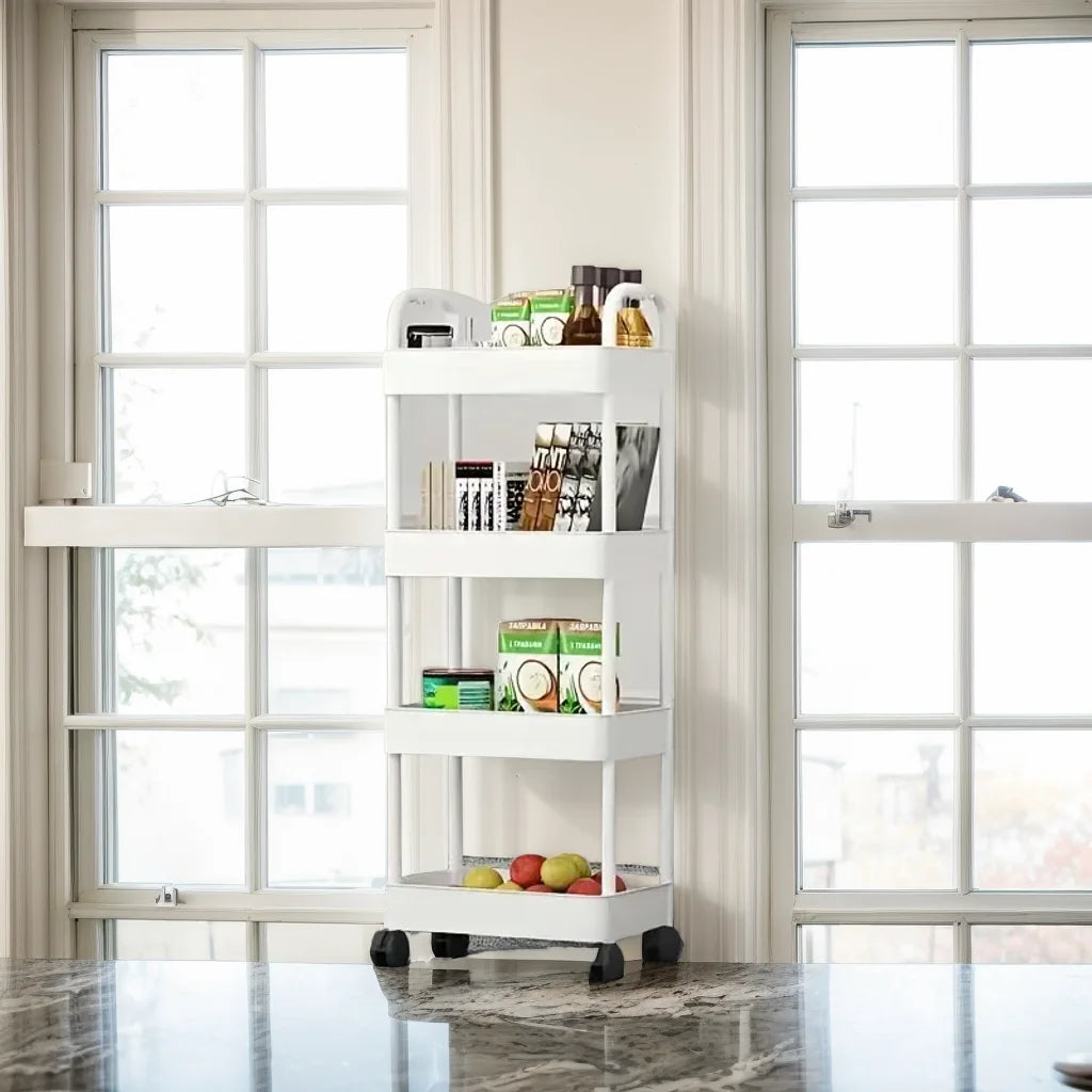1pc 3/4-Tier Rolling Storage  Multi-Functional Organizer, Adjustable Shelves,