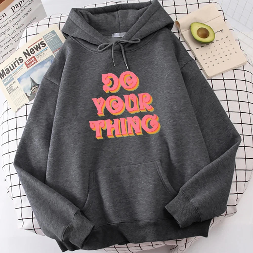 Do Your Thing Hoodie Black Hoodie Bold Text Print Casual Loose Long Sleeved Autumn Winter Empowering Style Comfortable Top