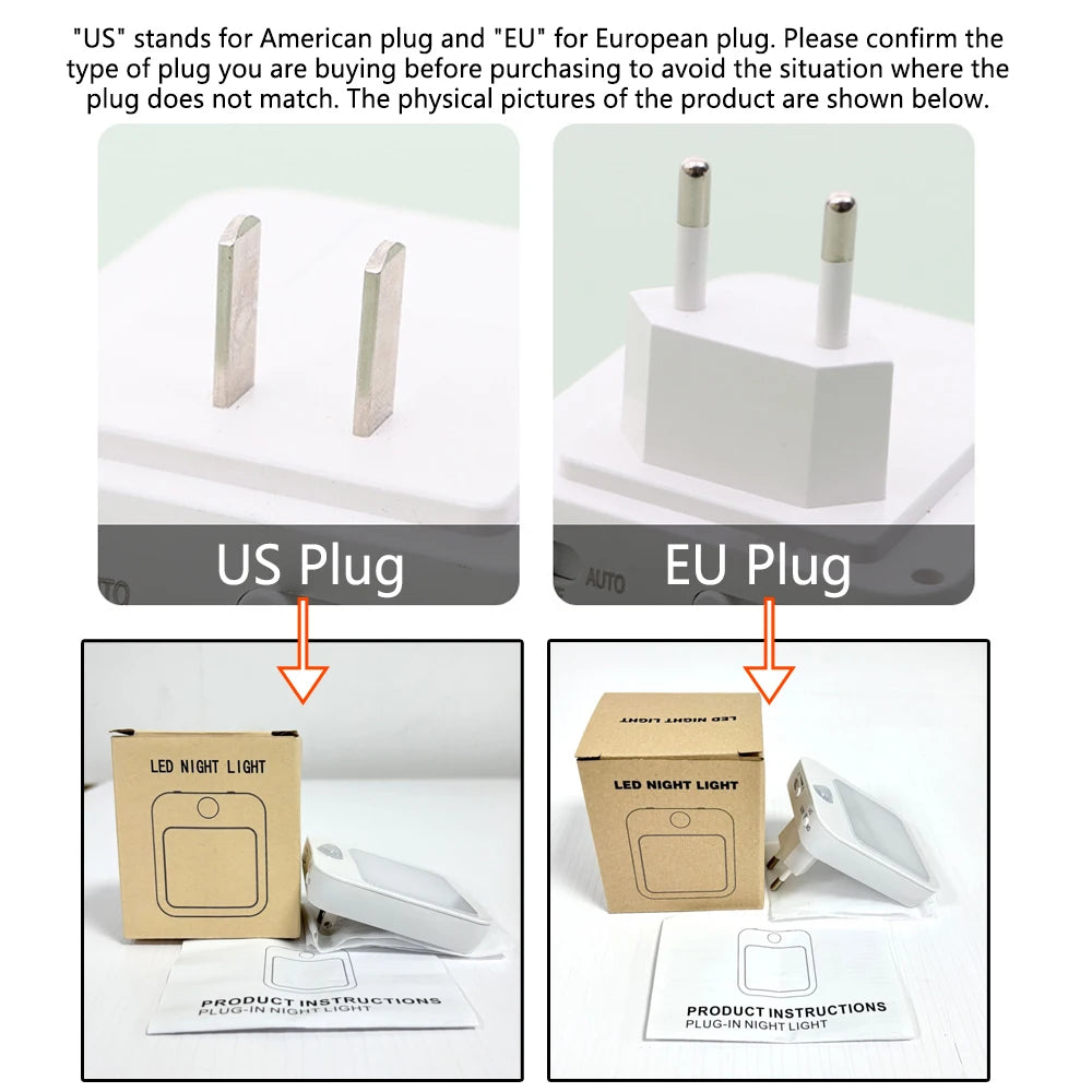 Night Light Motion Sensor Light EU Plug Lamps  Night  For Bedside Table Bedroom