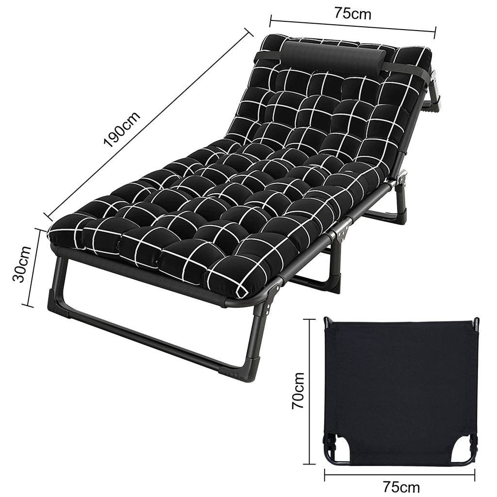 Camping Cot, Adjustable 4-Position Adults Reclining Folding Chaise with Pillow, Outdoor Lounge Chair