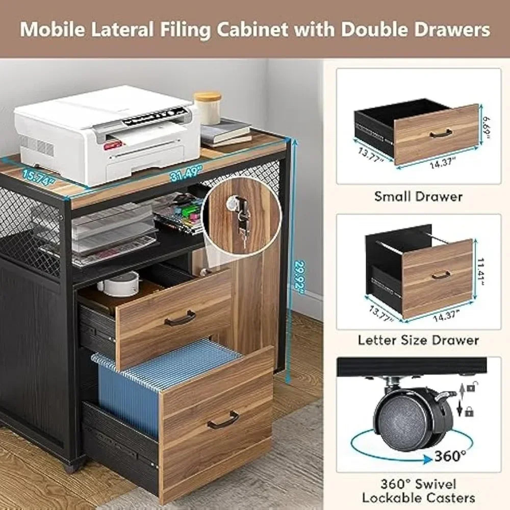 Desk with Drawer, 55" Long Computer Desk with Storage Rack Cabinet, Home Office Furniture Set Executive Desk