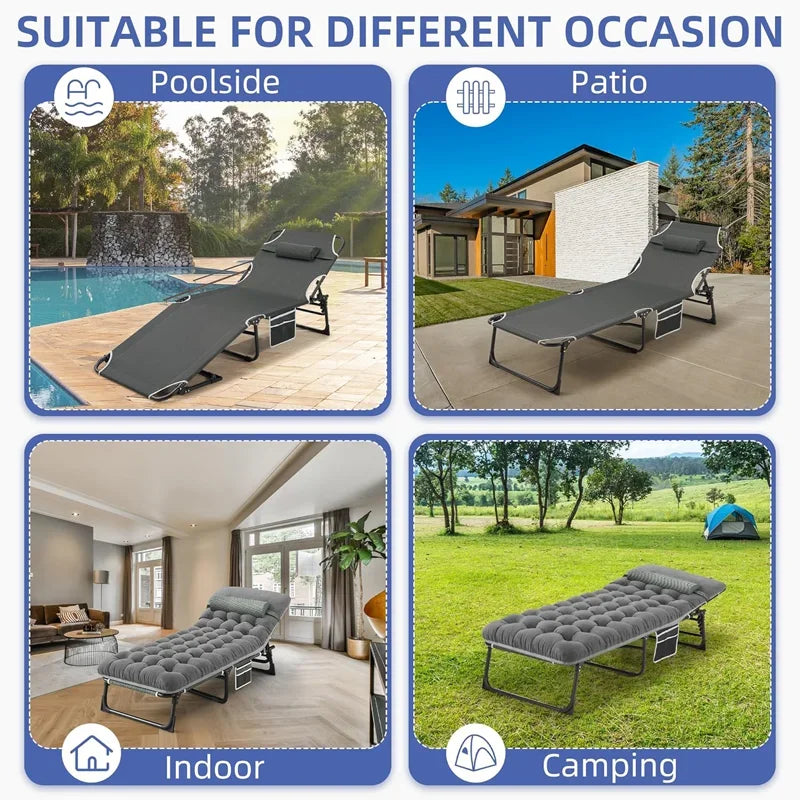 Cot with Mattress, 4-Position Folding Camping, Portable Sleeping Cot for Camp, Beach, Patio