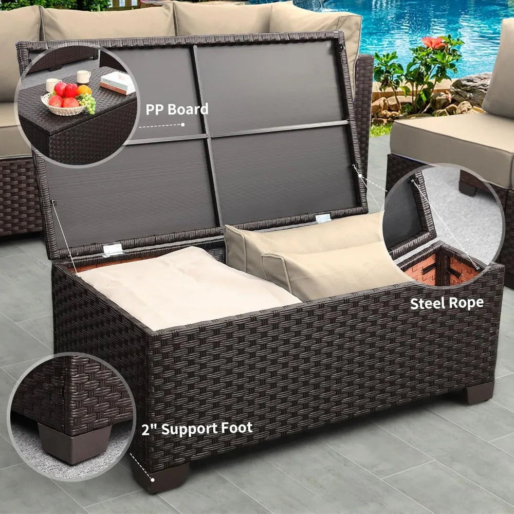 5-Piece Outdoor Patio Furniture Set with Storage Couch, Coffee Table,