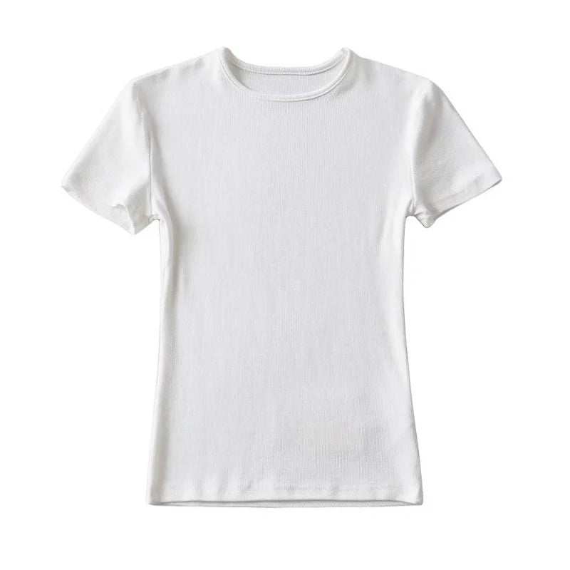 Casual Summer Woman Skinny Fit T-shirt Tight Short-Sleeve O-neck