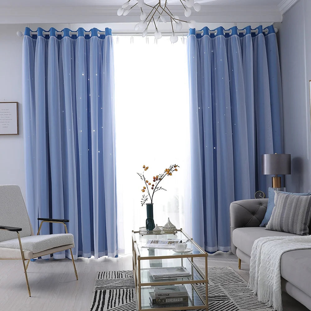 Curtain Sky Wonder Star Holes Cut  Room Darkening Drape for Bedroom/Living Room/Studio