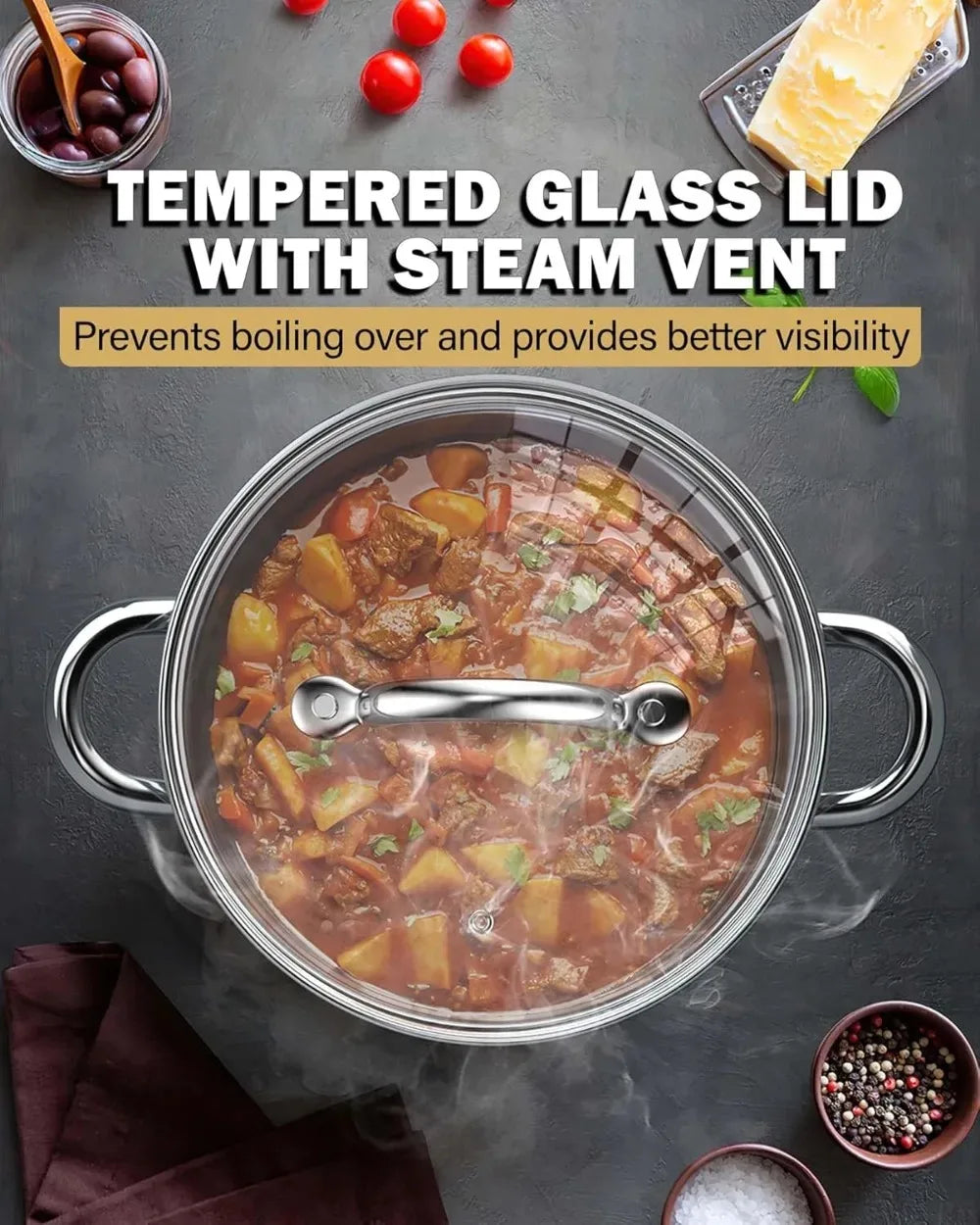 Kitchen Cookware Sets, 12-Piece Basic Stainless Steel Pots and Pans, Silver