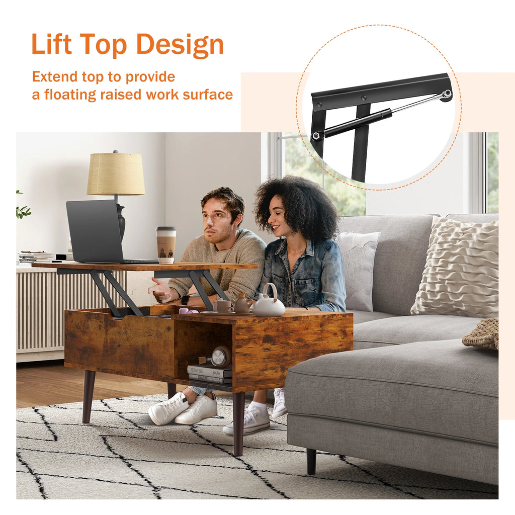 Coffee Tables For Living Room 39.37"x19.7" Desk Tea Wood Dining Tables Adjustable Storage Shelf Easy Lift